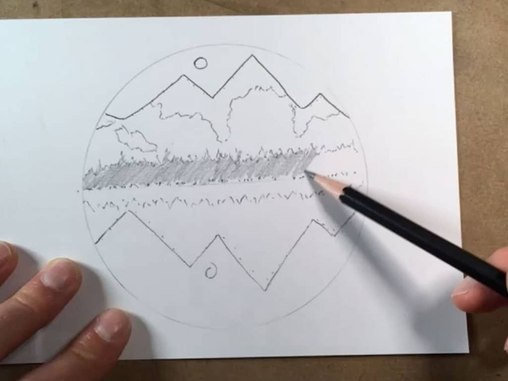 how to draw an easy mountain scene - step 3