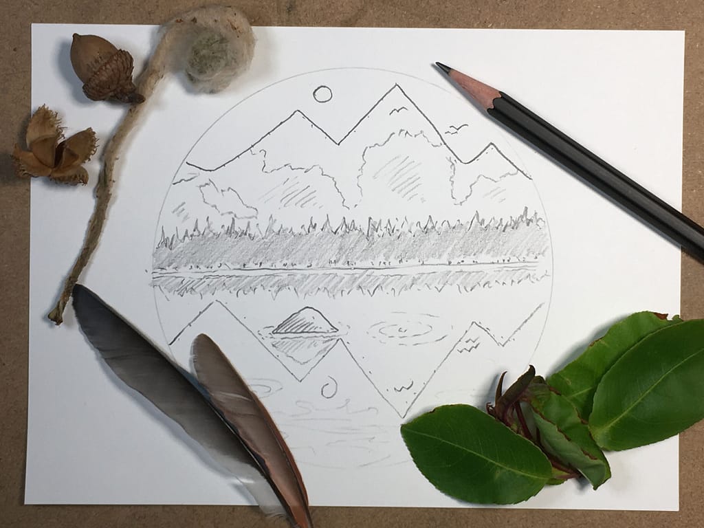 mountain landscape pencil drawing