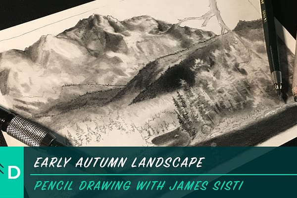early autumn landscape drawing pencil